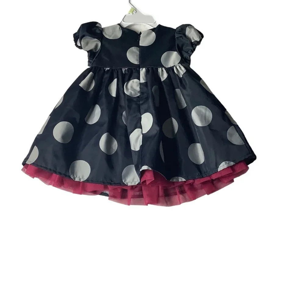 Baby Gap Baby Size 6-12 Months Black Polka-Dot Pink Frill Lace Zip Up Back Dress